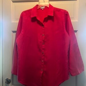 Soft Surroundings Vibrant Red 100% Linen Button-Front Shirt